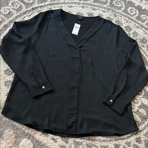 Ann Taylor Factory mixed media blouse, black, size L NWT!